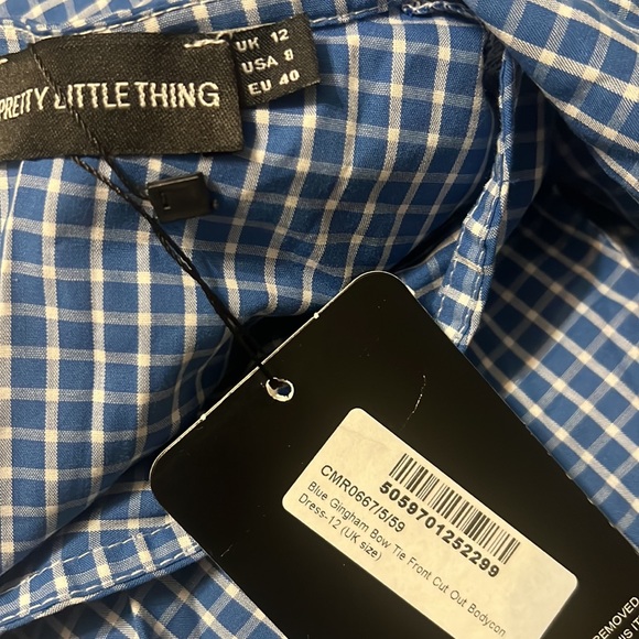 💙 Blue Gingham Bow Tie Front Cut Out Bodycon Dress ✨ - Picture 4 of 4